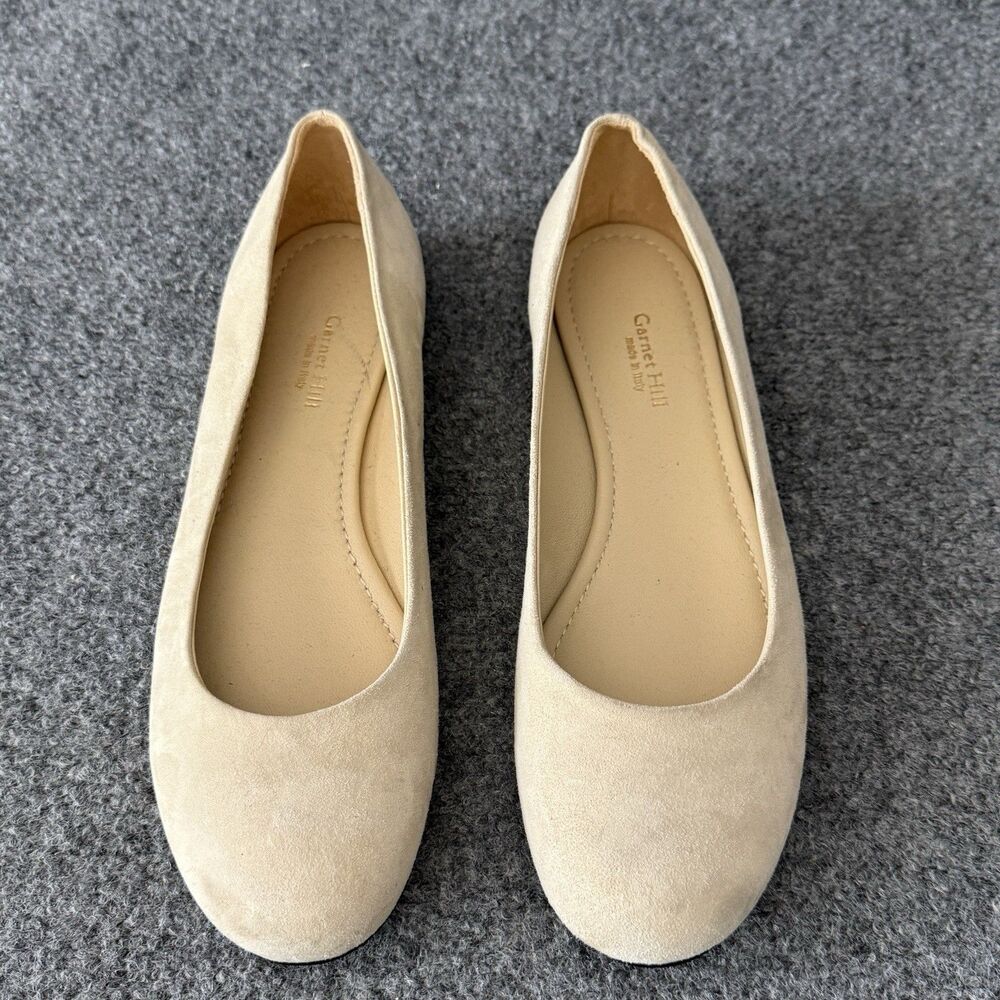 Garnet Hill Petra Suede Ballet Flats Beige Made In Italy Women's 9.5 Comfort